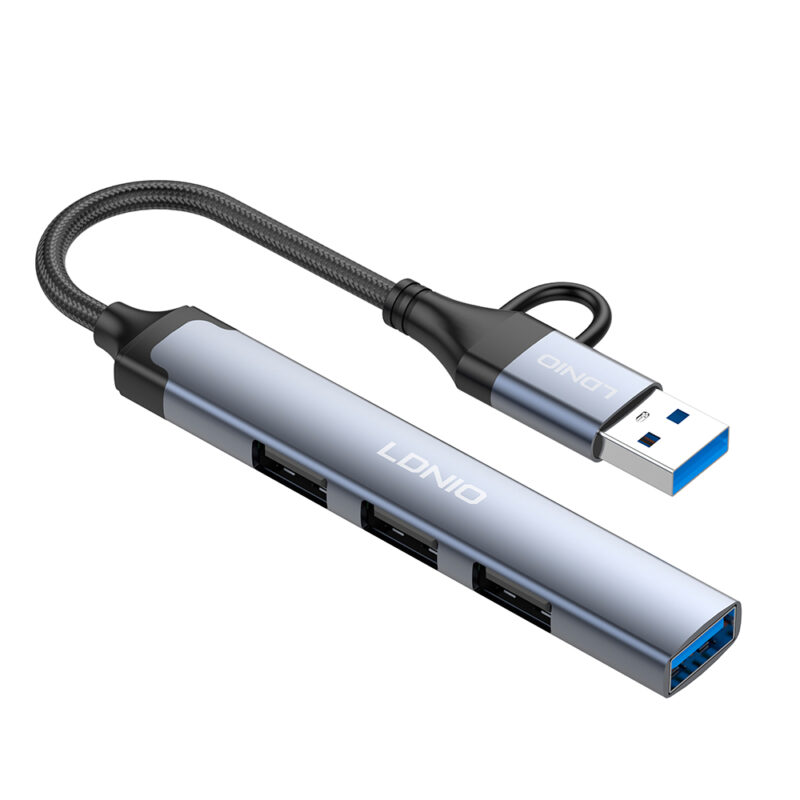 Hub LDNIO DS-64U USB C/A Para 3x USB 2.0 e USB 3.0 5Gbps
