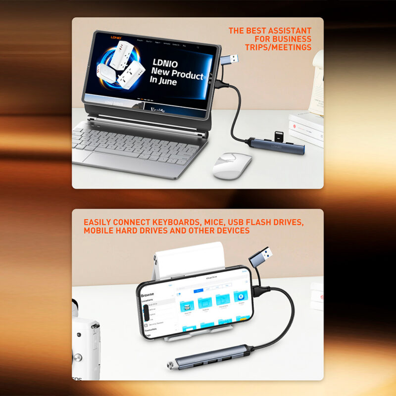 Hub LDNIO DS-64U USB C/A Para 3x USB 2.0 e USB 3.0 5Gbps