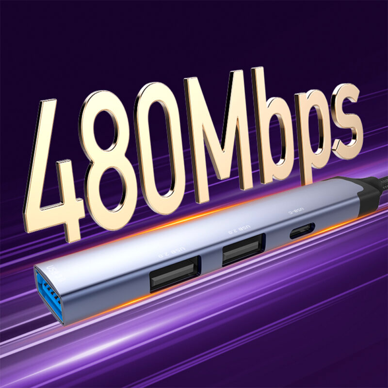 Hub USB-C LDNIO DS-64C 4 em 1 5Gbps Alumínio Cinza