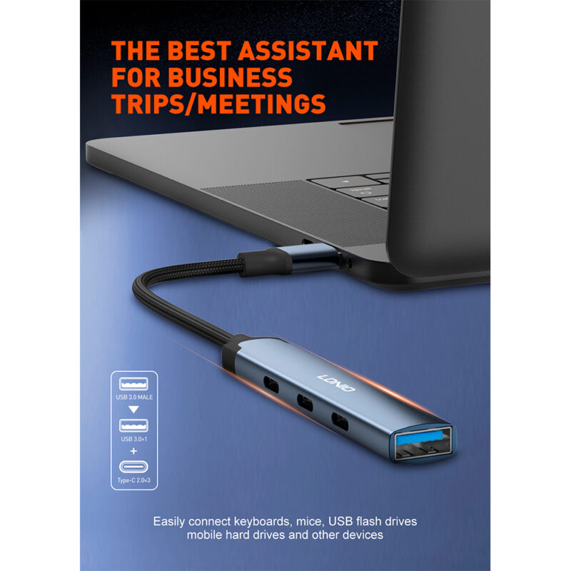 Hub Usb Ldnio USB 3.0 p/Usb C 5Gbps Notebook Alumínio