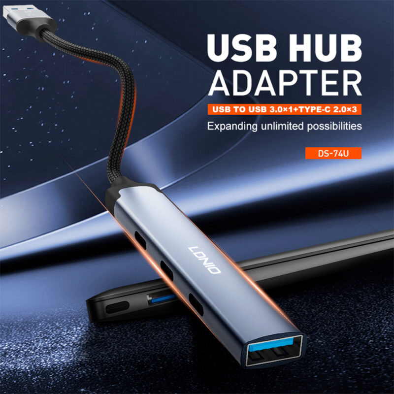 Hub Usb Ldnio USB 3.0 p/Usb C 5Gbps Notebook Alumínio