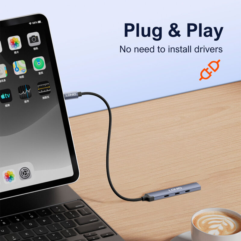 Ldnio Ds-74c Hub Usb-C Multiportas 3 Tipo-C + 1 Usb 3.0