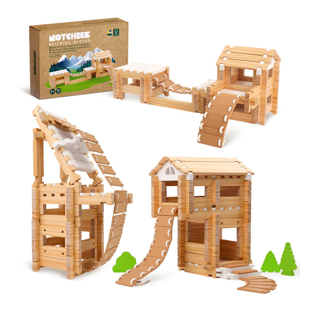 Blocos De Montar Madeira Notchies 96 Peças Educativo