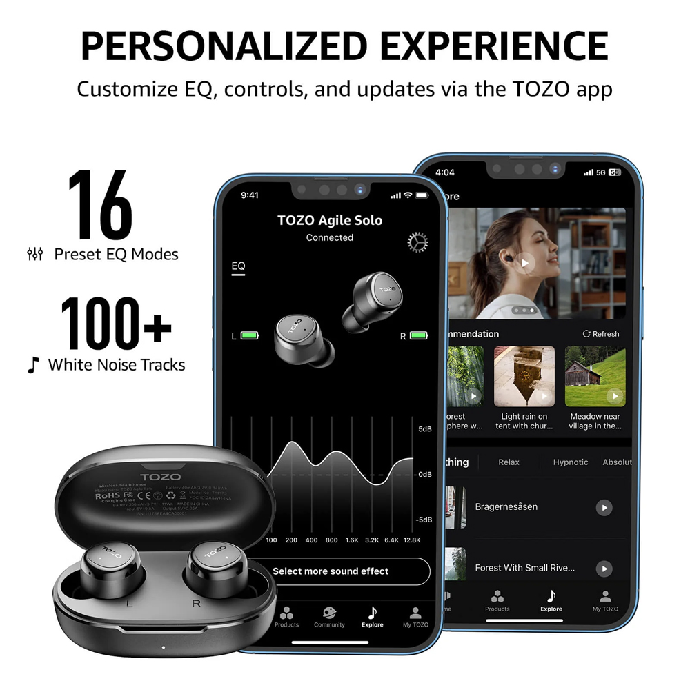 Tozo Fone Sem Fio Agile Solo Bluetooth Preto Áudio HD