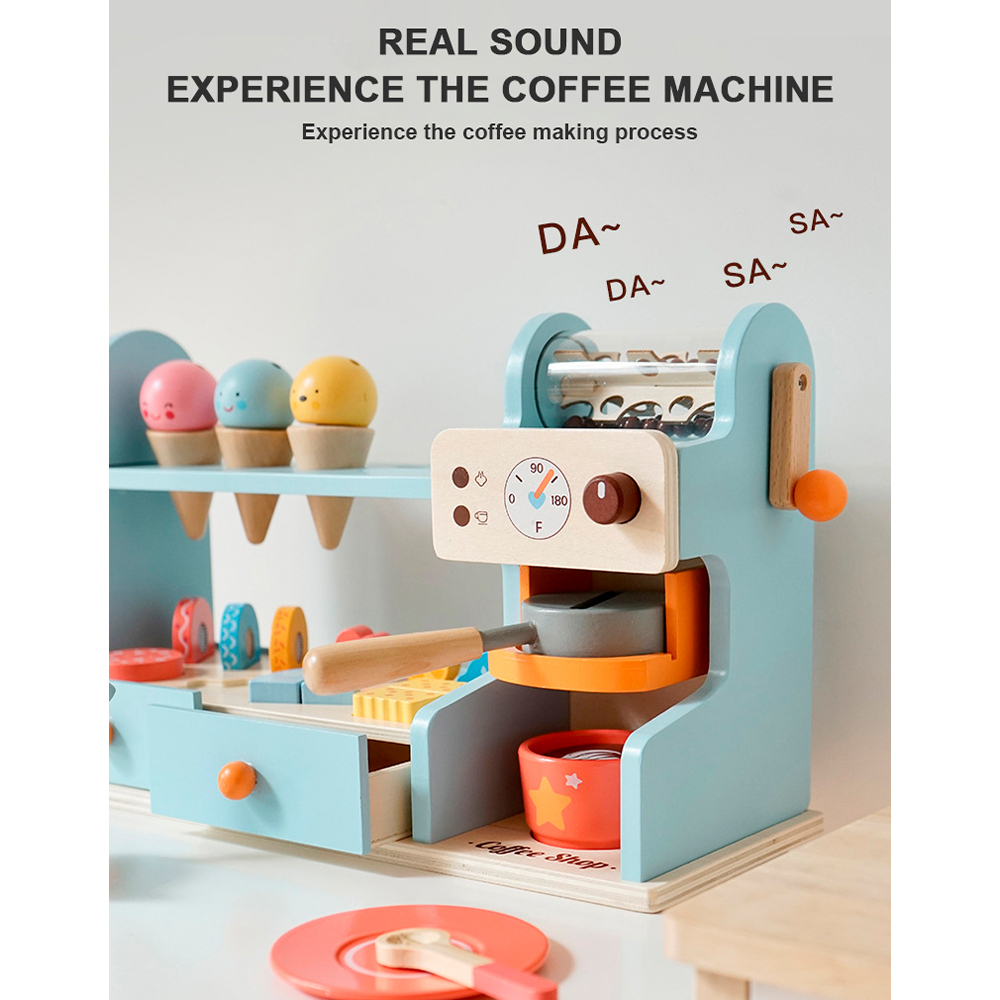 Brinquedo Sorvete Cafeteria Madeira 3 em 1 Faz de Conta