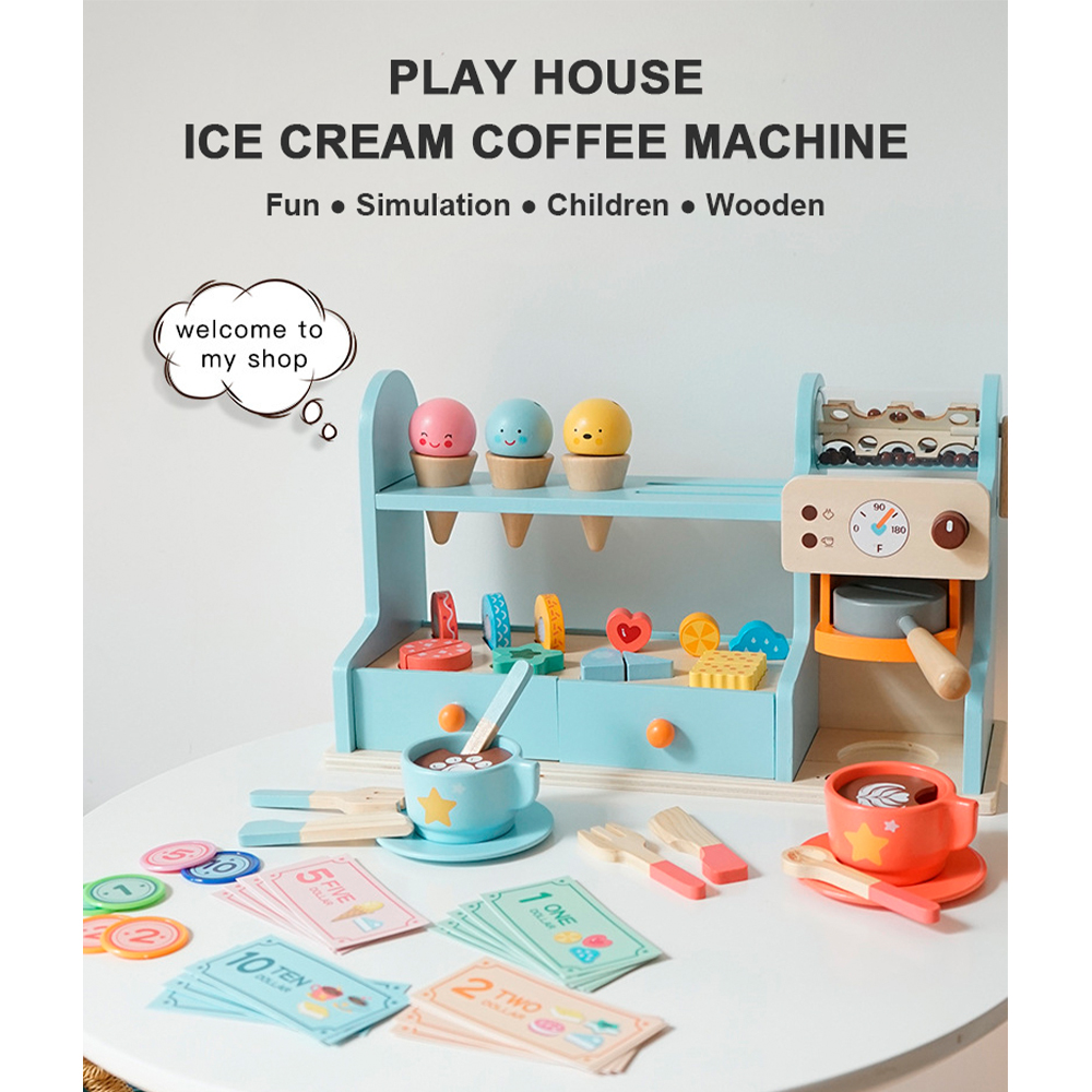 Brinquedo Sorvete Cafeteria Madeira 3 em 1 Faz de Conta
