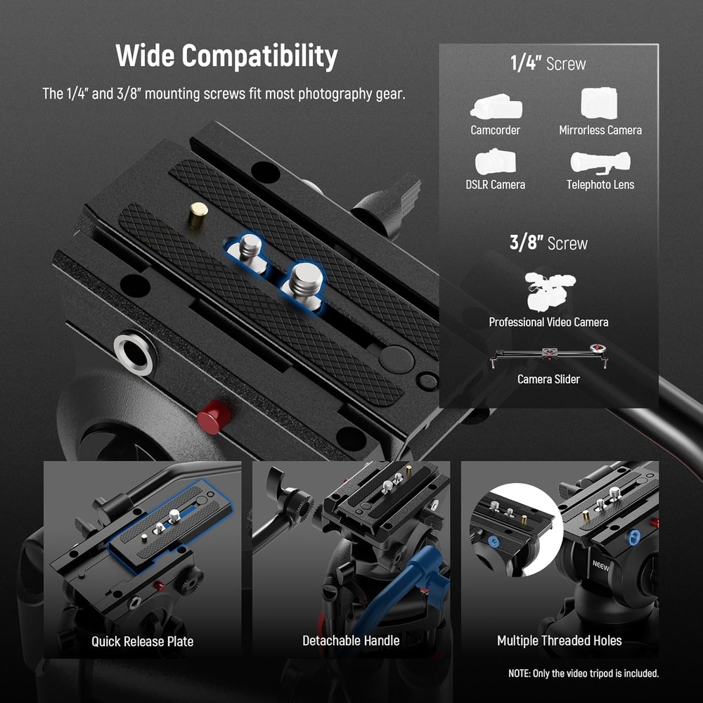 Neewer Tripé De Vídeo Cabeça Fluida Ajustável Gravações