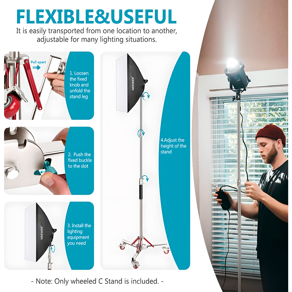 Suporte Luz Neewer Inox Rodas Tripé 305cm Profissional