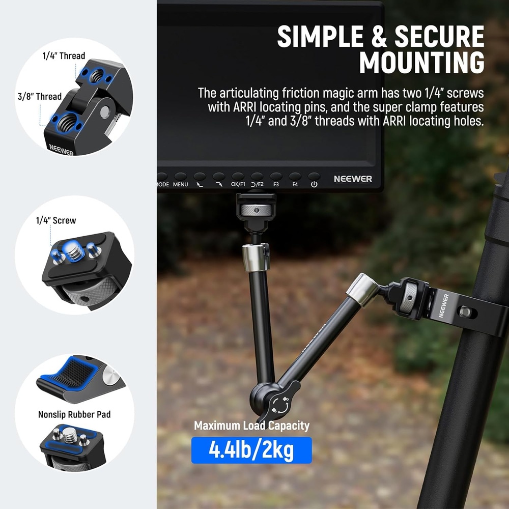Neewer Braço Articulado 11" 1/4-20 Com Clamp Anti-Torção