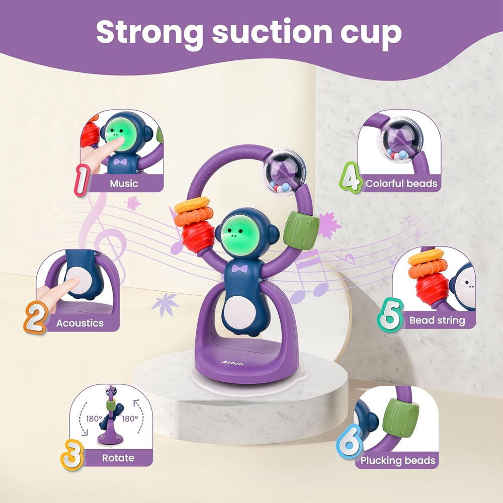 Chocalho Macaco com Ventosa Arolo p/Cadeirão Bebê Roxo