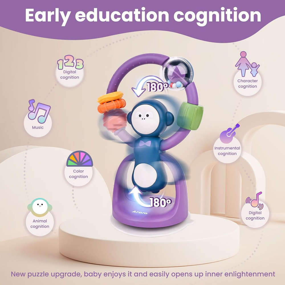 Chocalho Macaco com Ventosa Arolo p/Cadeirão Bebê Roxo