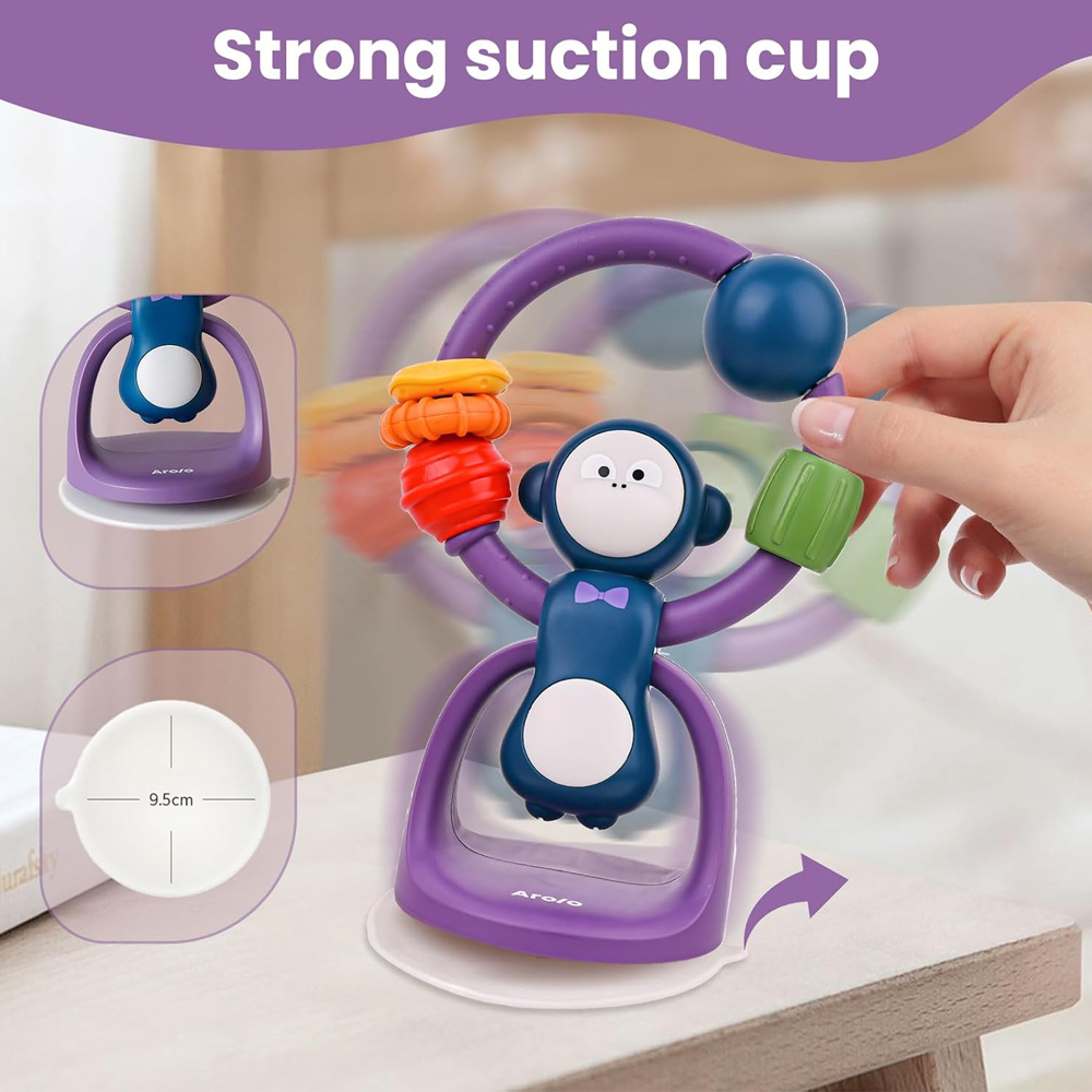 Chocalho Macaco com Ventosa Arolo p/Cadeirão Bebê Roxo