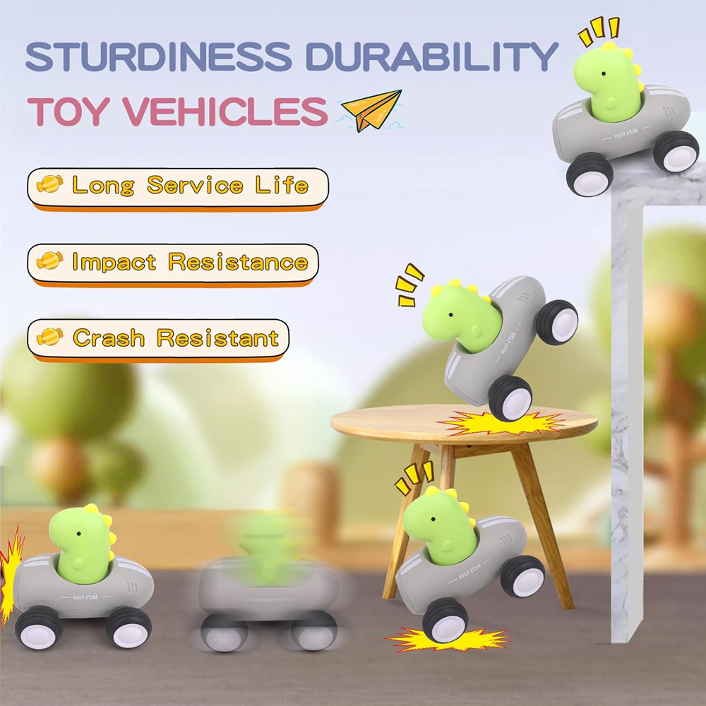 Carrinho Dinossauro Arolo Fricção para Bebê 6meses Cinza