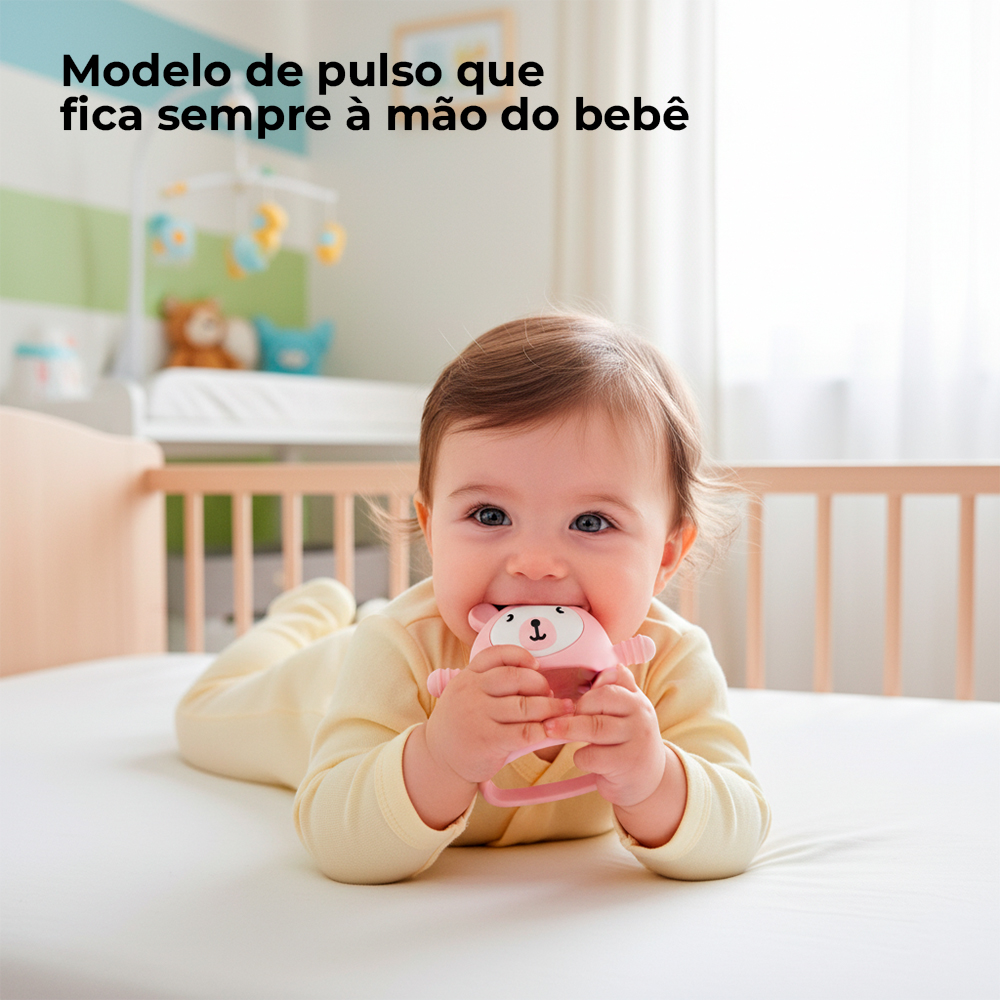 Mordedor De Pulso p/Bebê Urso Life CT-046 Rosa Infantil