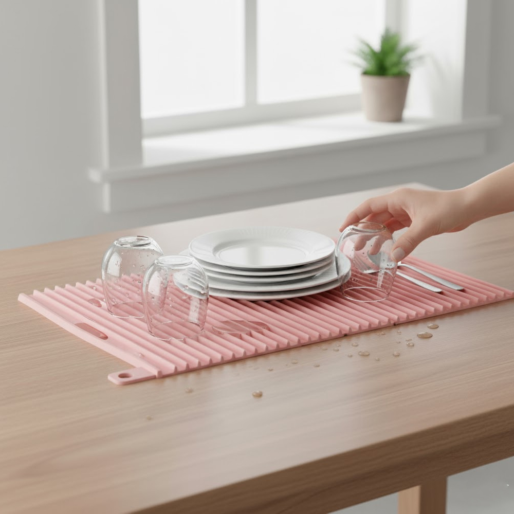 Tapete De Secagem De Silicone Life Ct-262 Rosa Para Pia