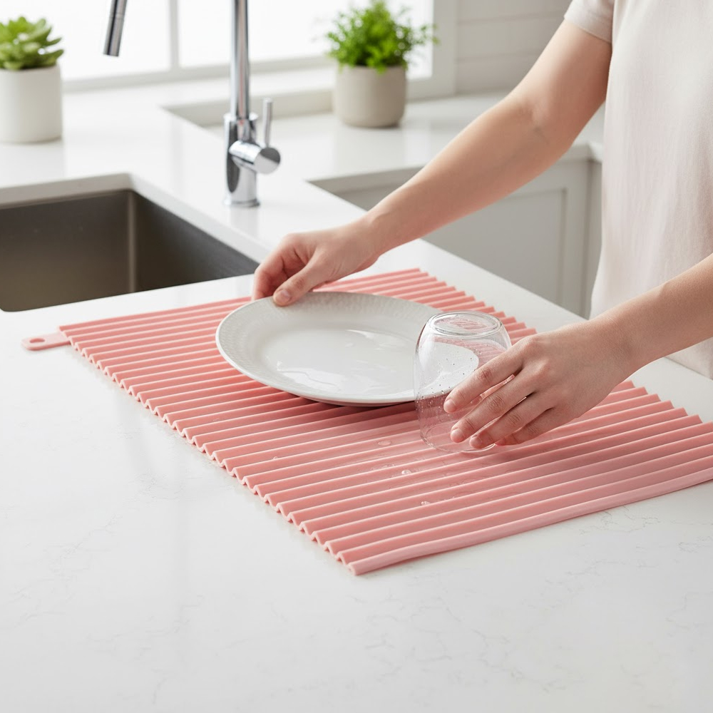 Tapete De Secagem De Silicone Life Ct-262 Rosa Para Pia