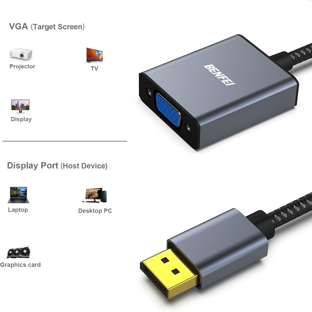 Benfei Adaptador Displayport para Vga 1080p Macho/Fêmea