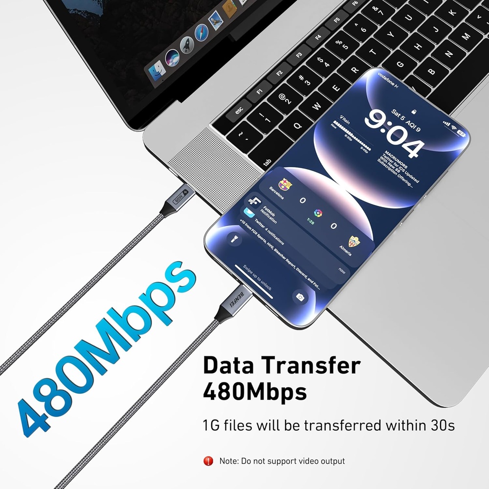 Cabo Usb-C 60W Benfei Carregamento Dados Trançado Nylon