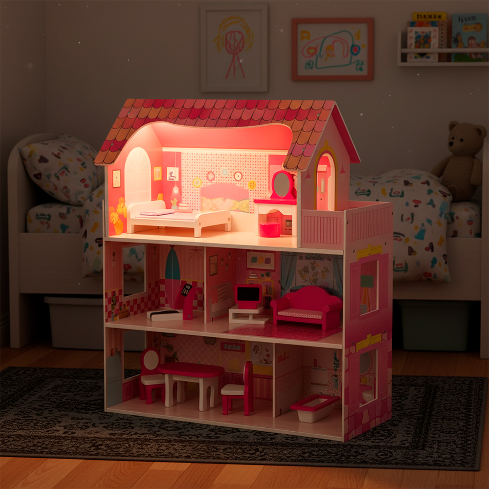 Casa De Boneca De Madeira Life Com Móveis Miniatura Infantil