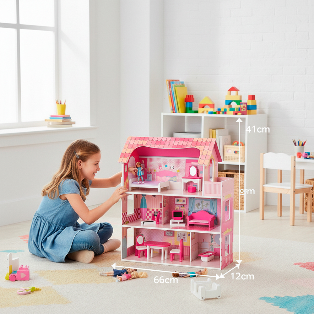 Casa De Boneca De Madeira Life Com Móveis Miniatura Infantil