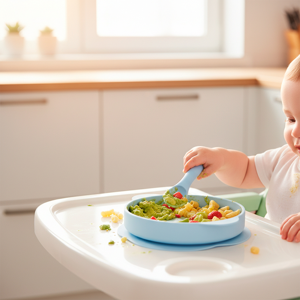 Colher Silicone Kuhu Autoalimentação Bebê Azul TT065