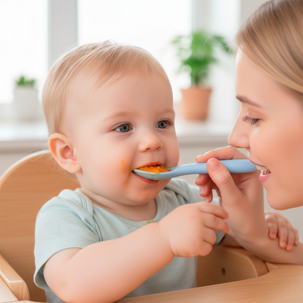 Colher Silicone Kuhu Autoalimentação Bebê Azul TT065