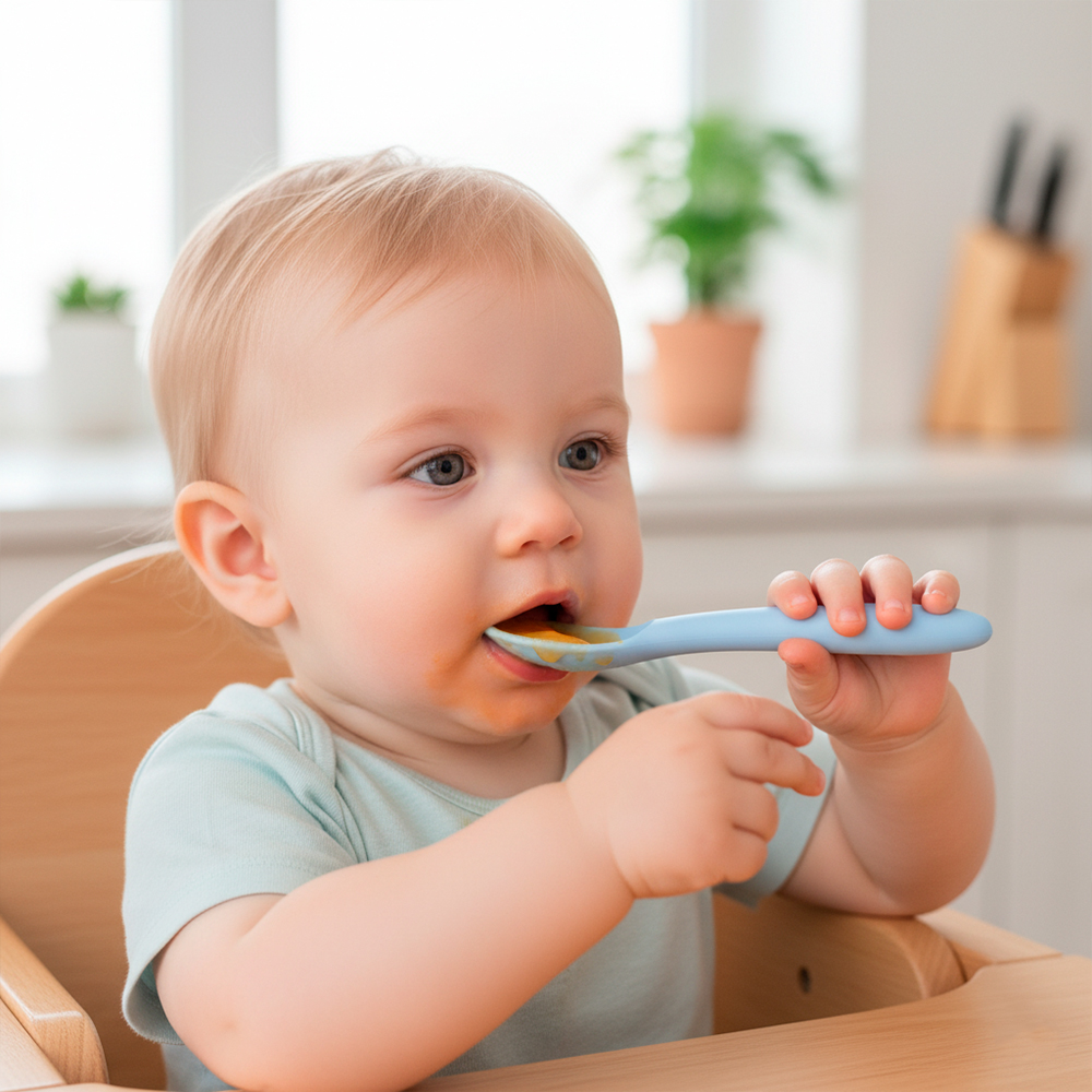 Colher Silicone Kuhu Autoalimentação Bebê Azul TT065