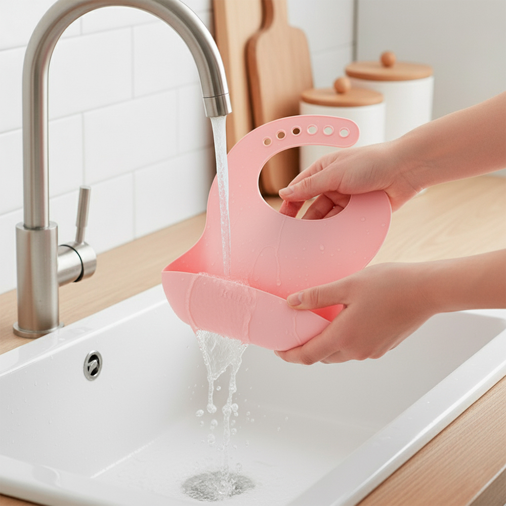 Kuhu Babador Silicone Bebê Rosa Com Coletor De Migalhas