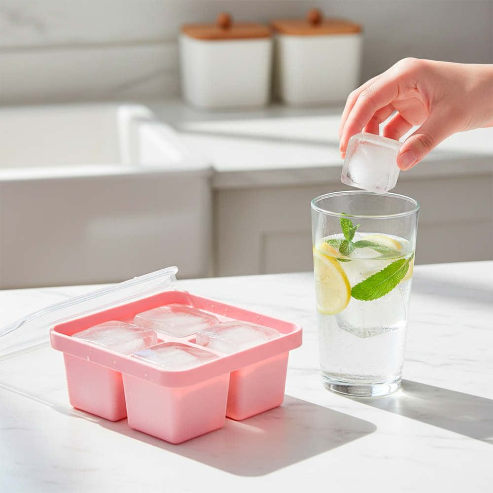 Kuhu Bandeja Alimentos Com Tampa E Forma Gelo Rosa RU016