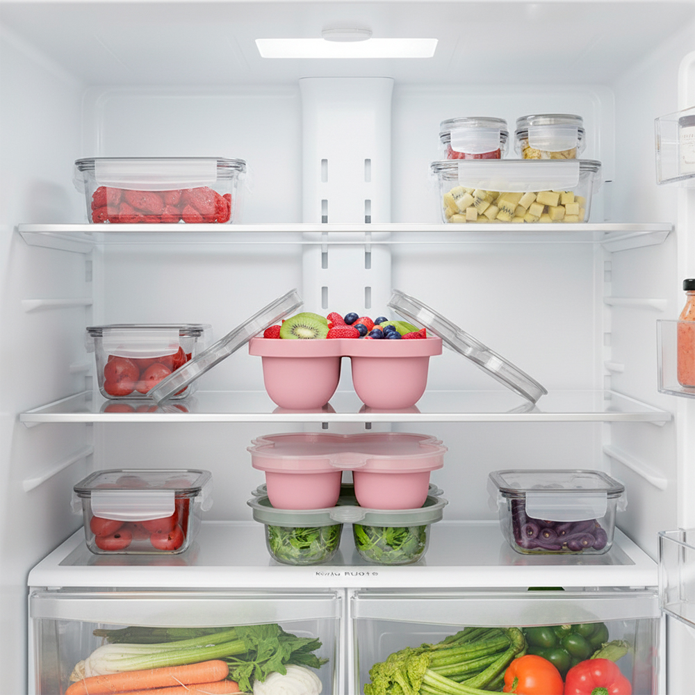 Kuhu Bandeja Alimentos Com Tampa E Forma Gelo Rosa RU016