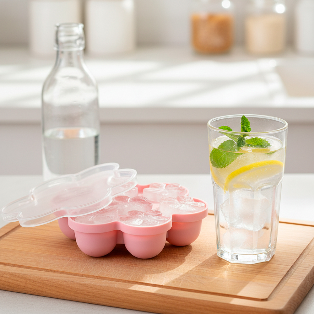 Kuhu Bandeja Organizadora Alimentos tampa Cubo Gelo Rosa