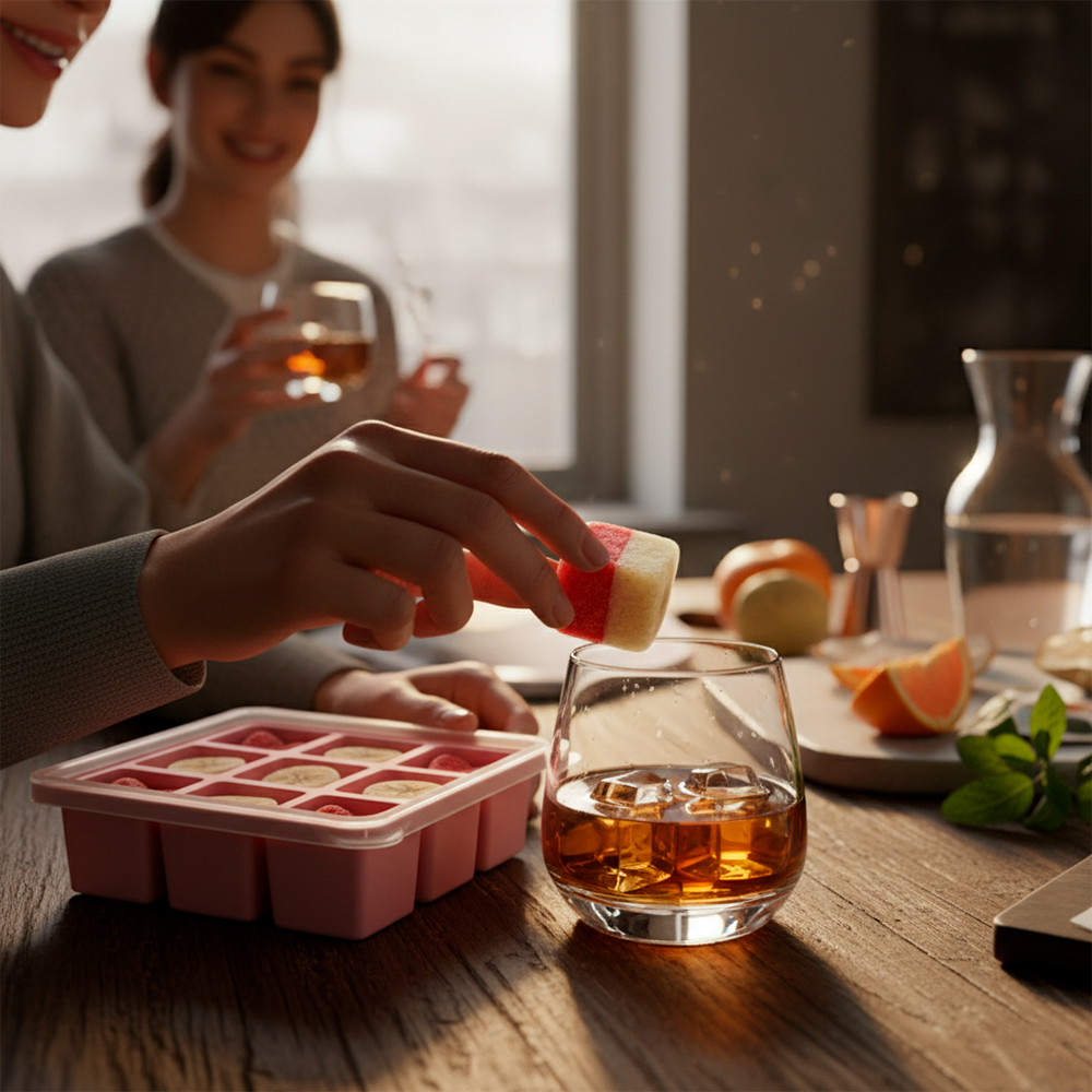 Kuhu Bandeja Organizadora Alimentos Com Tampa Gelo Rosa