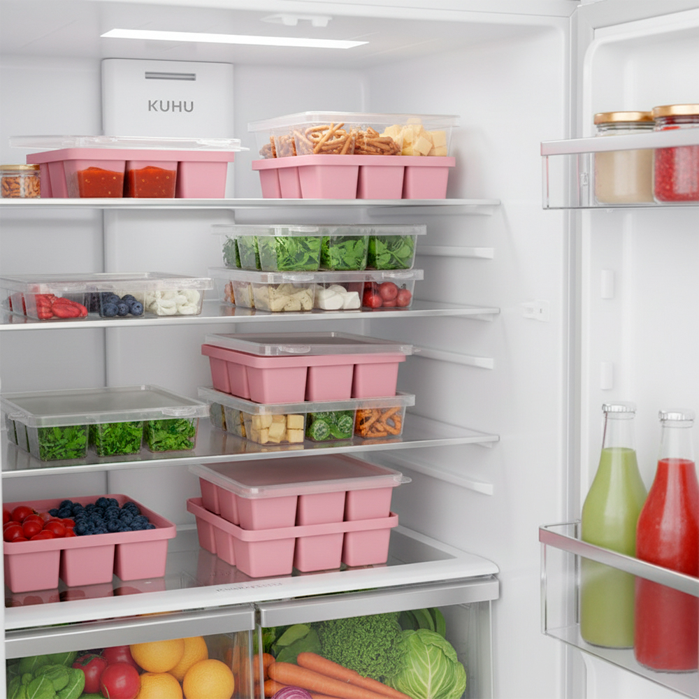 Kuhu Bandeja Organizadora Alimentos Com Tampa Gelo Rosa