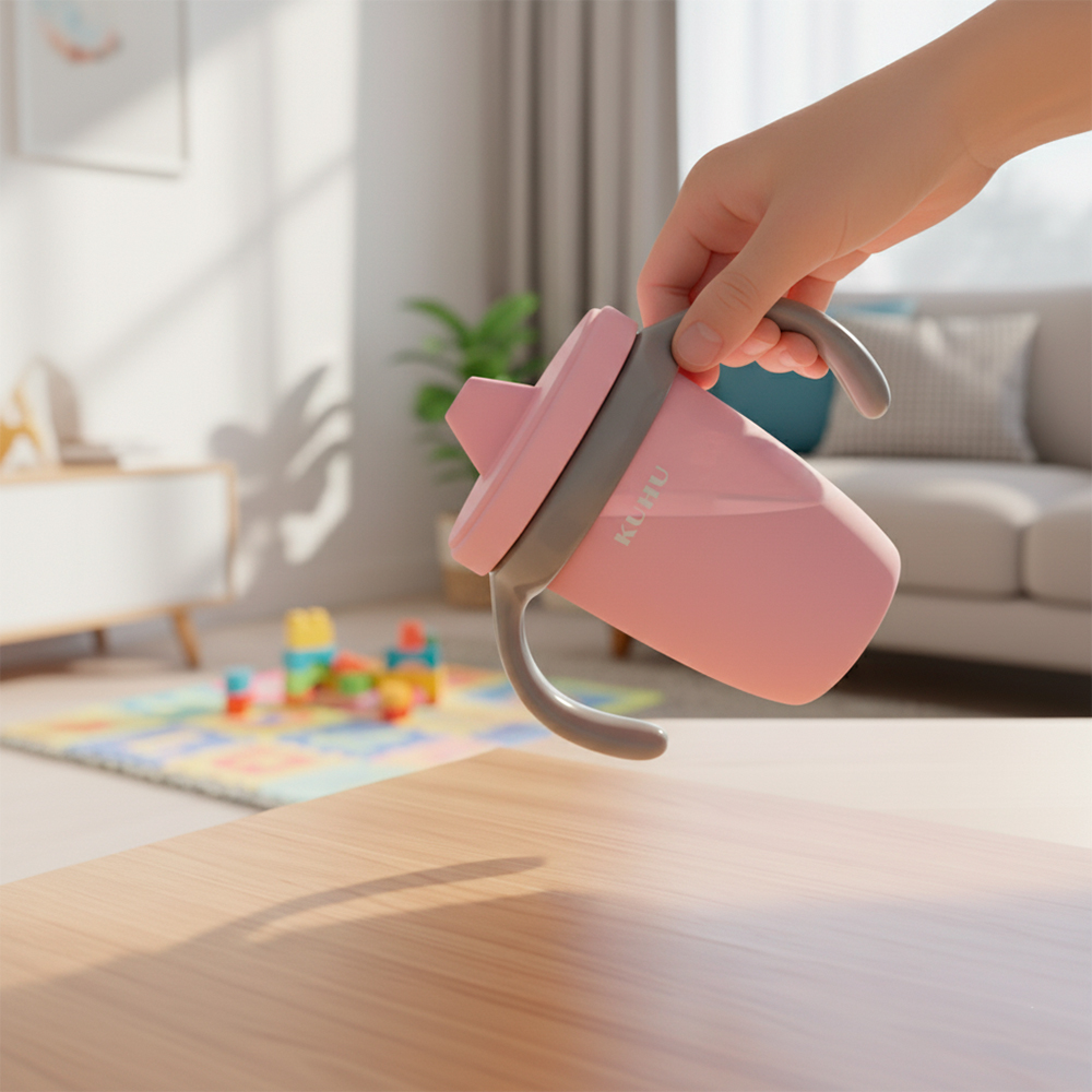 Copo De Treinamento Kuhu 240ml Bico Antivazamento Rosa