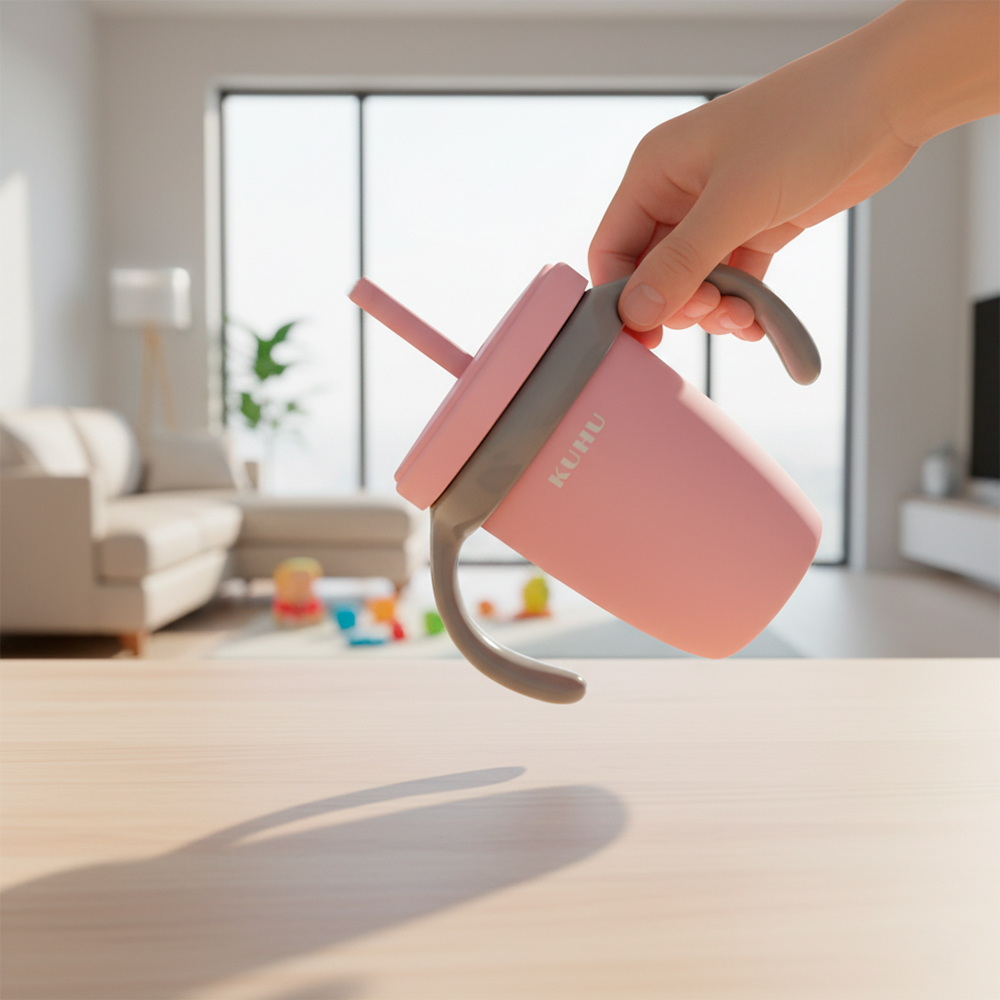 Copo de Transição Kuhu c/Canudo Antivazamento 240ml Rosa