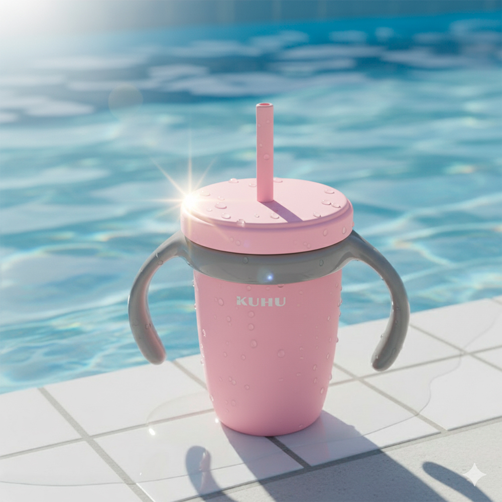 Copo de Transição Kuhu c/Canudo Antivazamento 240ml Rosa