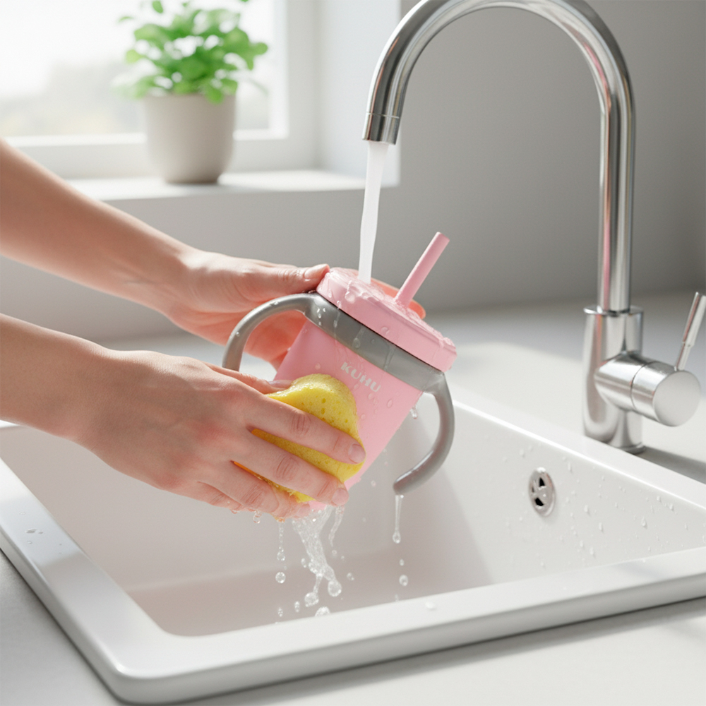 Copo de Transição Kuhu c/Canudo Antivazamento 240ml Rosa