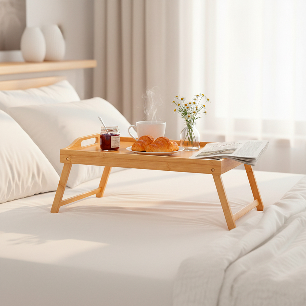 Bandeja Dobrável De Bambu Young Shiny Para Servir Café