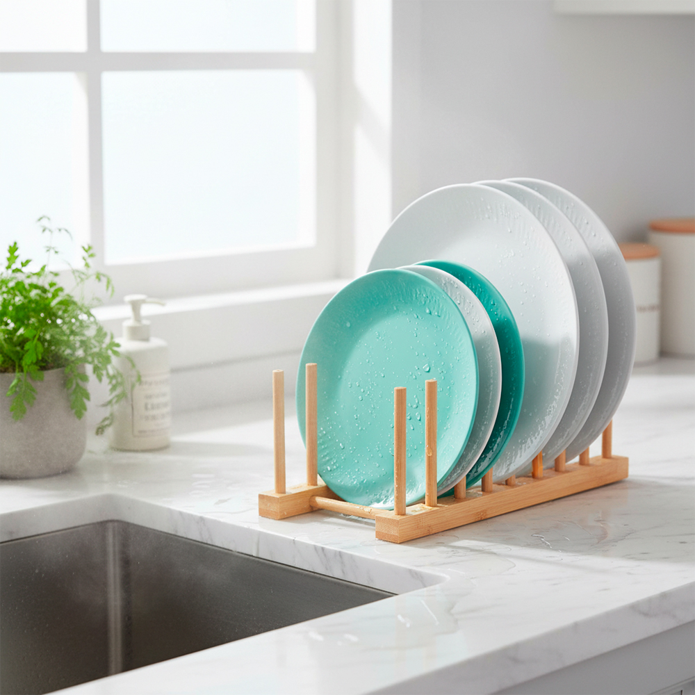 Young Shiny Escorredor De Louça Bambu Para Pratos