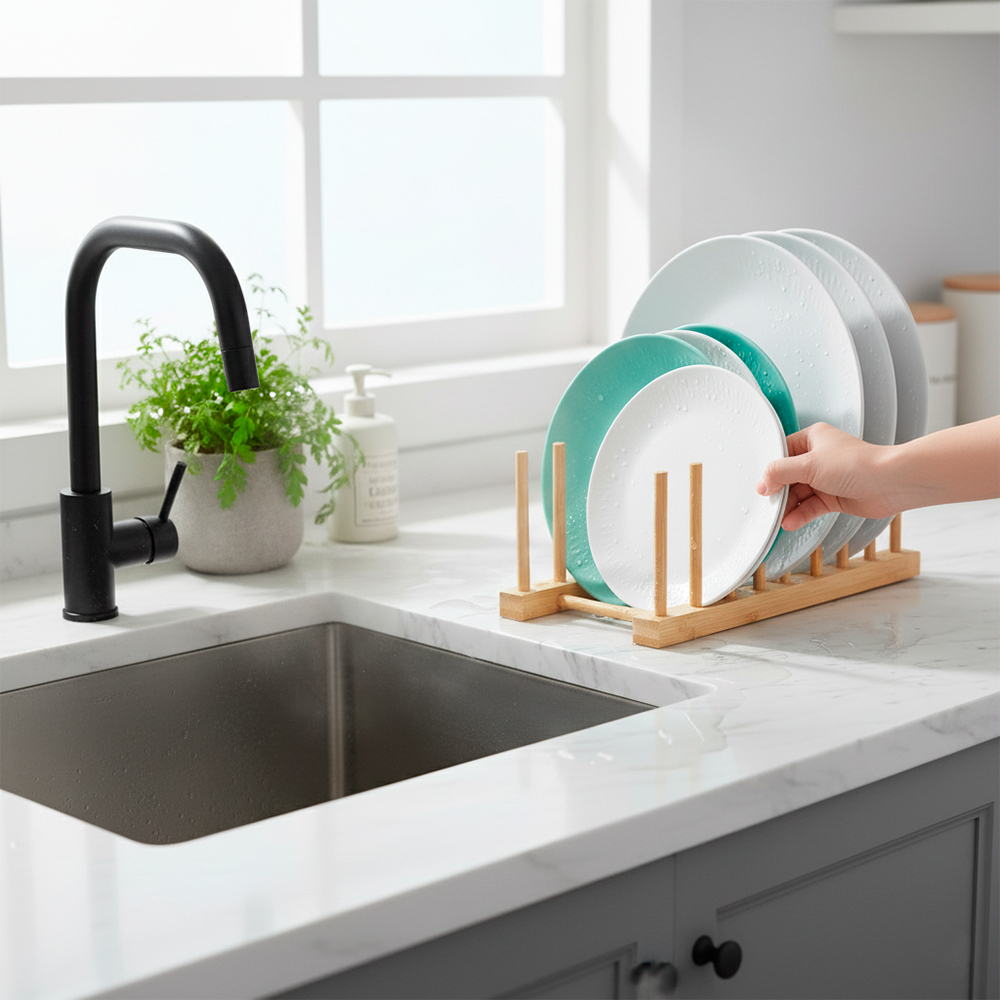 Young Shiny Escorredor De Louça Bambu Para Pratos