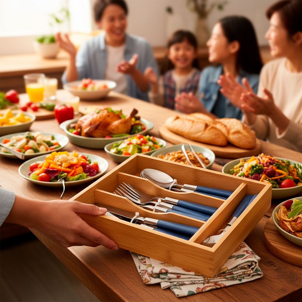 Jogo Talheres Young Shiny 16pçs Inox C/ Bandeja Madeira