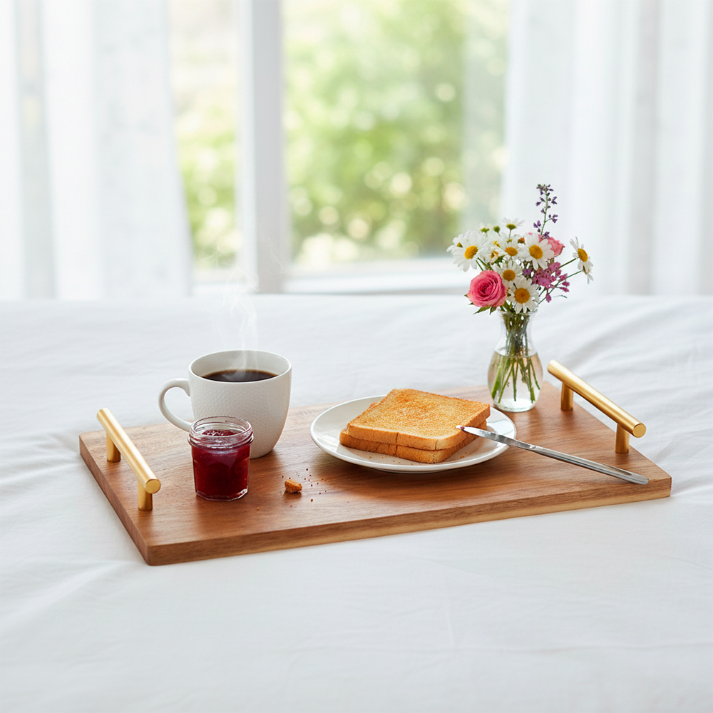 Young Shiny Bandeja Acácia Retangular Para Servir