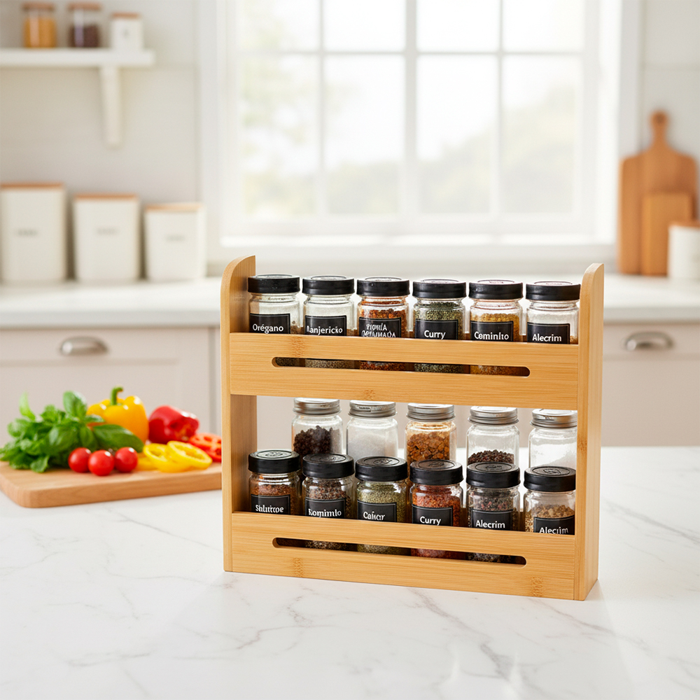 Young Shiny Rack Temperos Bambu Organizador Cozinha