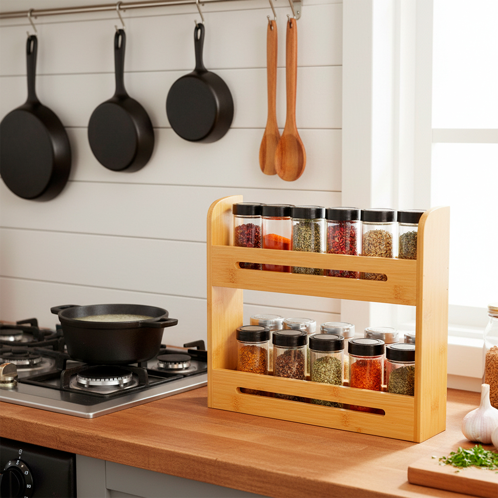 Young Shiny Rack Temperos Bambu Organizador Cozinha