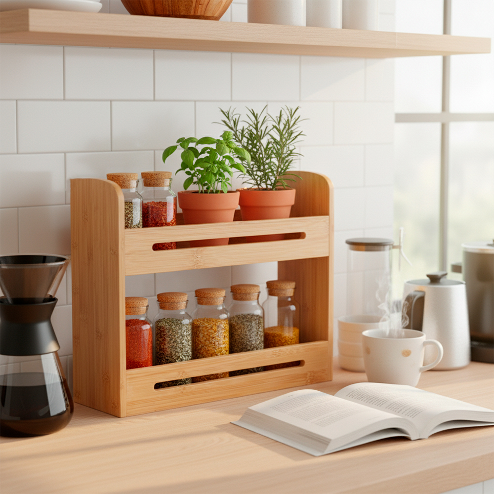 Young Shiny Rack Temperos Bambu Organizador Cozinha