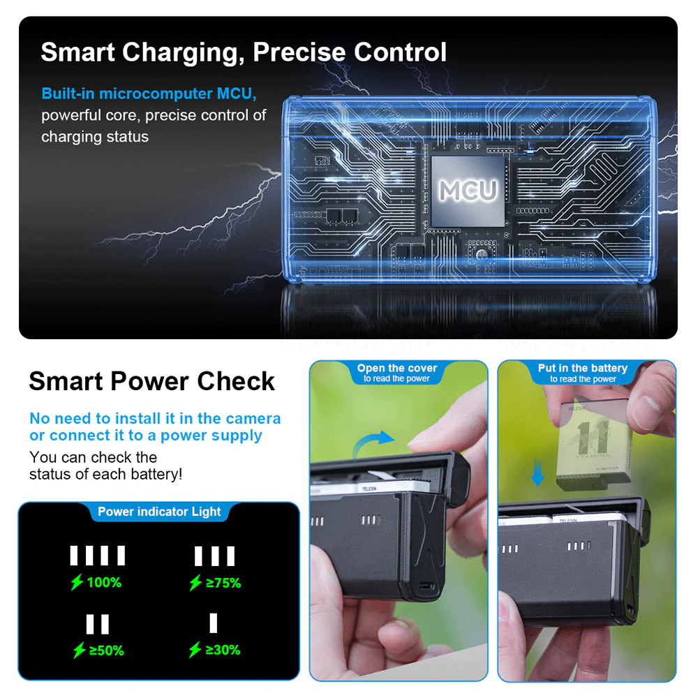 Telesin Carregador 3 Baterias GoPro Hero 9 10 11 12