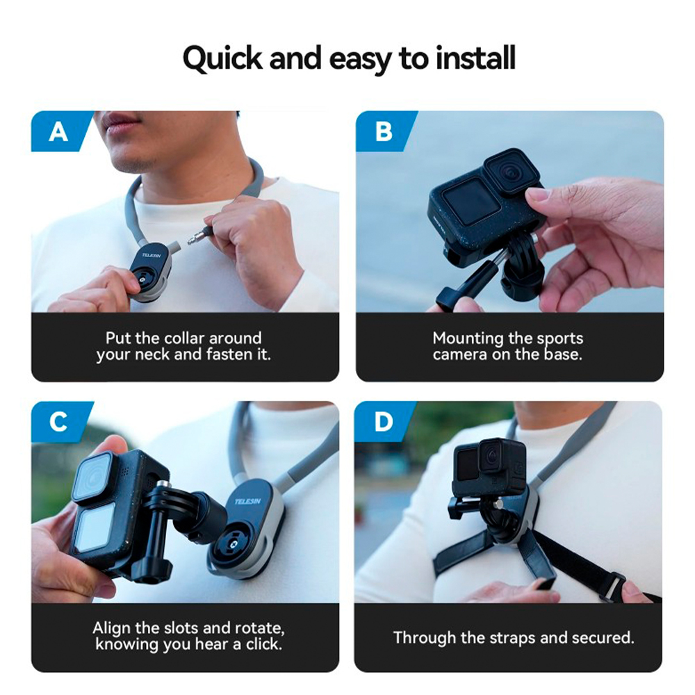 Suporte Pescoço Telesin S2 POV GoPro Magnético Rápido