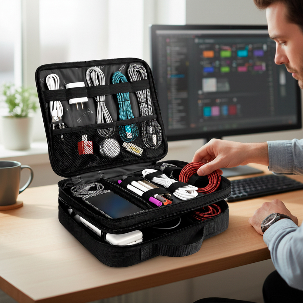 Bolsa Organizador de Cabo Eletrônico Matein Viagem Preta