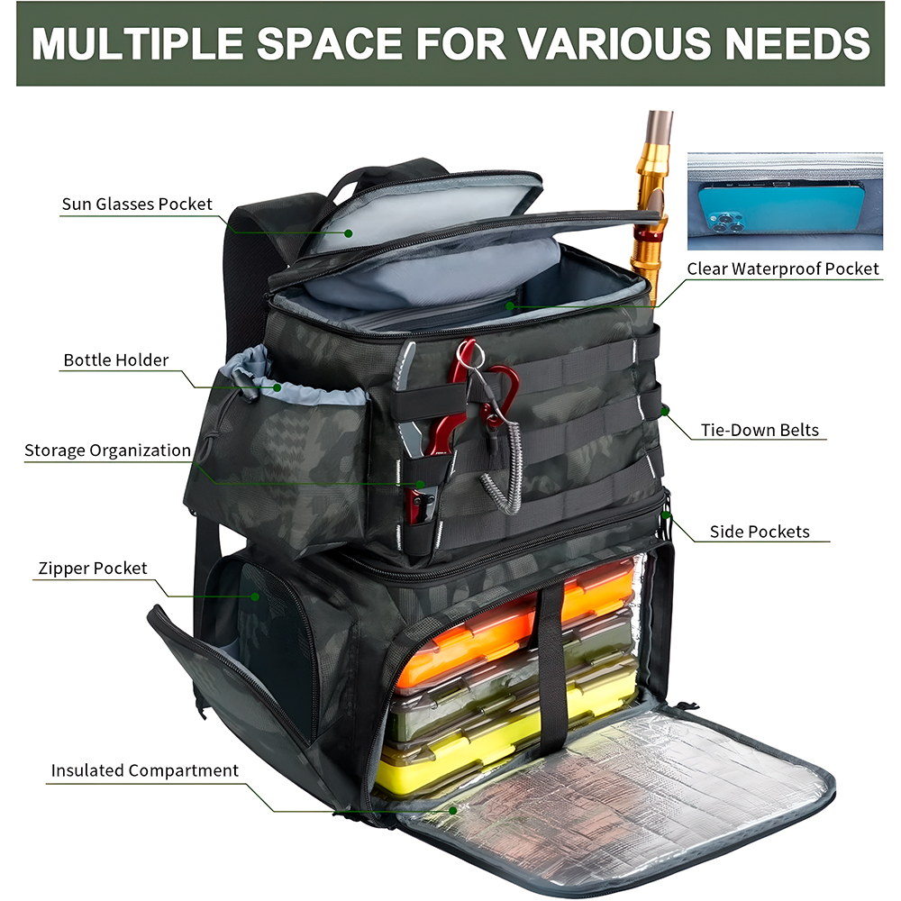 Matein Mochila de Pesca Impermeável Porta Varas Térmica