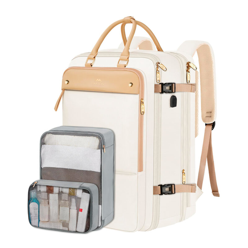 Mochila Viagem Matein Feminina Carry On Laptop 52L Bege